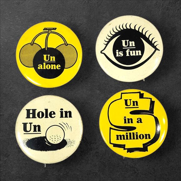 Vintage 7UP Pinback Buttons Set of 4 • 1960s “Uncola” Soda Advertising Promo Lot - Picture 1 of 5